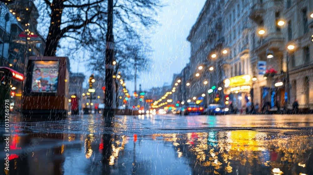 Rainy City Street at Night
