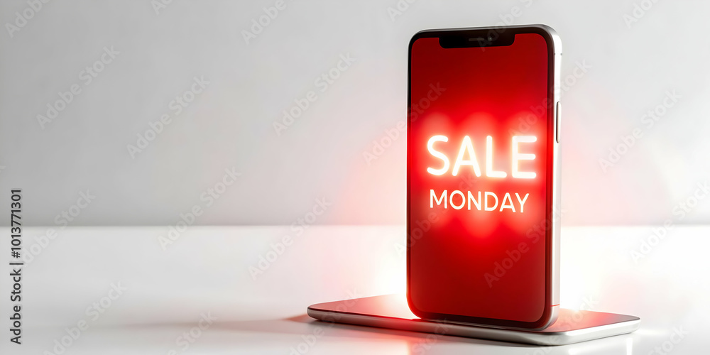Futuristic Flat Isolated Smartphone Design Featuring Glowing Cyber Monday Sale Notifications - Ideal for Infographics on Mobile Shopping and Digital Deals
