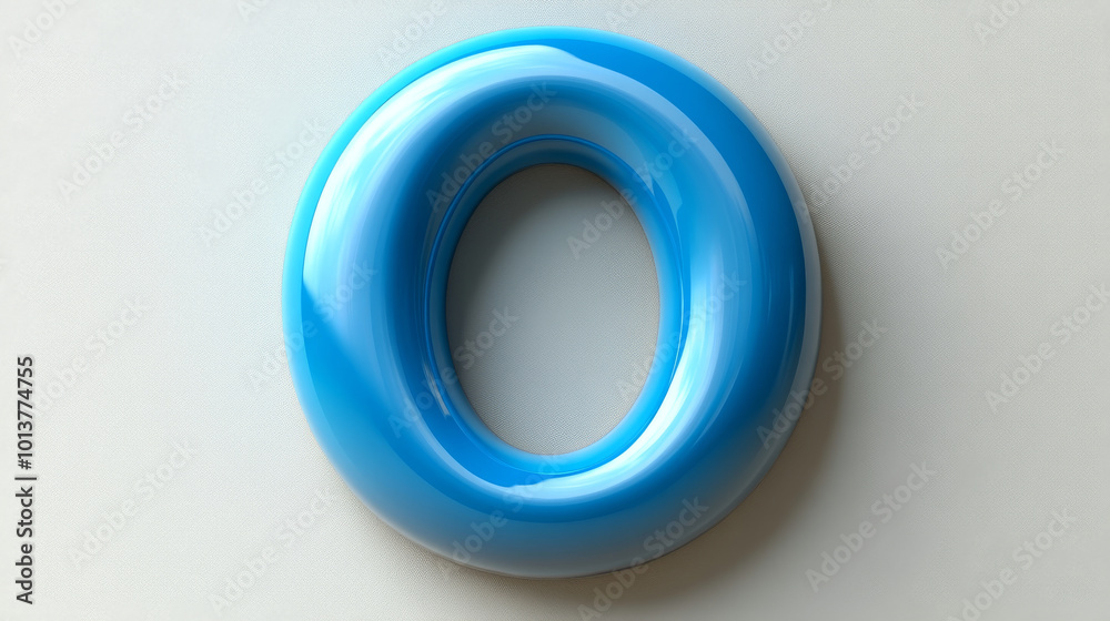 A shiny blue, 3D rendered letter 'O' against a light gray background.