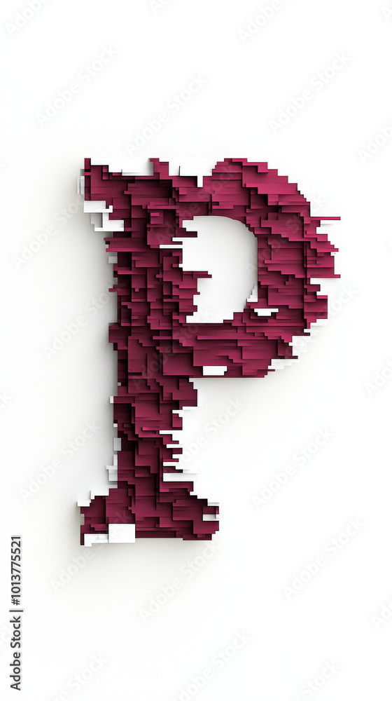 A 3D rendering of the letter 'P' formed from small, burgundy-colored squares, against a plain white background.