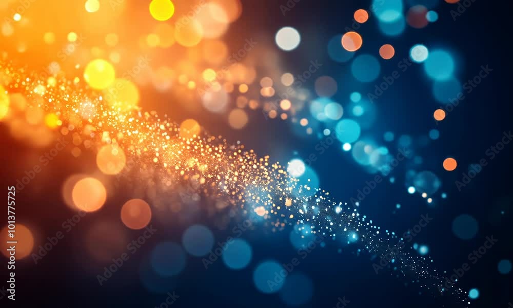 Blur glow overlay. Lens flare filter. Bokeh sunlight glare leak. Retro illumination effect. Defocused orange blue white light abstract background. Video