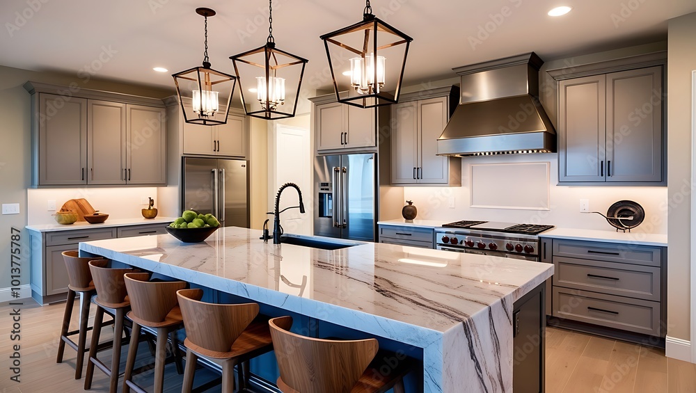 Enhance your open-concept kitchen's aesthetic with this elegant pitcher, perfectly suited for a modern, minimalist design. Placed on a sleek waterfall quartz countertop. Enhance your open-concept kitchen's aesthetic with this elegant pitcher, perfectly suited for a modern, minimalist design. Placed on a sleek waterfall quartz countertop.