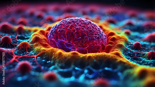 Macro colorful close up of a human cell.