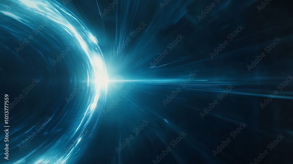 A glowing blue light emanating from a swirling vortex in a dark blue background. A glowing blue light emanating from a swirling vortex in a dark blue background.