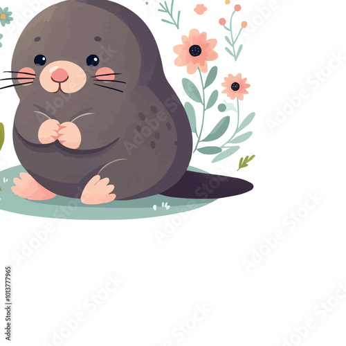 Cute Mole in Spring Animals Theme Vector Illustration on White Background