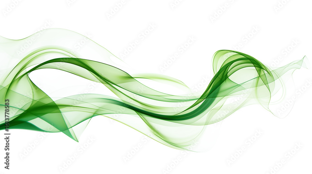 Obraz premium Abstract Green Flowing Curves on white and Transparent Background