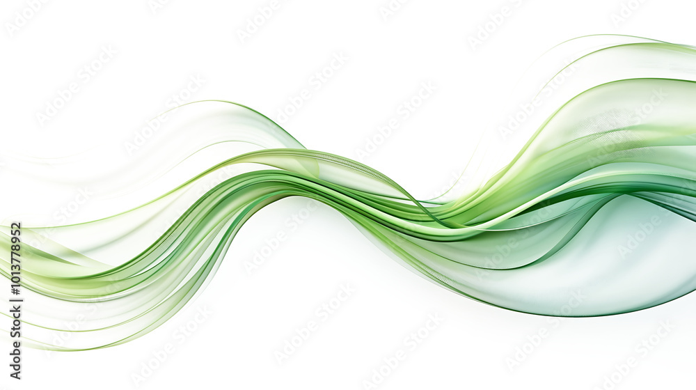 Obraz premium Abstract Green Flowing Curves on white and Transparent Background