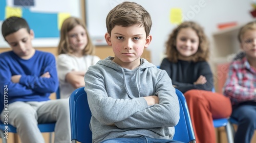 Child Sitting Alone in Classroom with Classmates Nearby