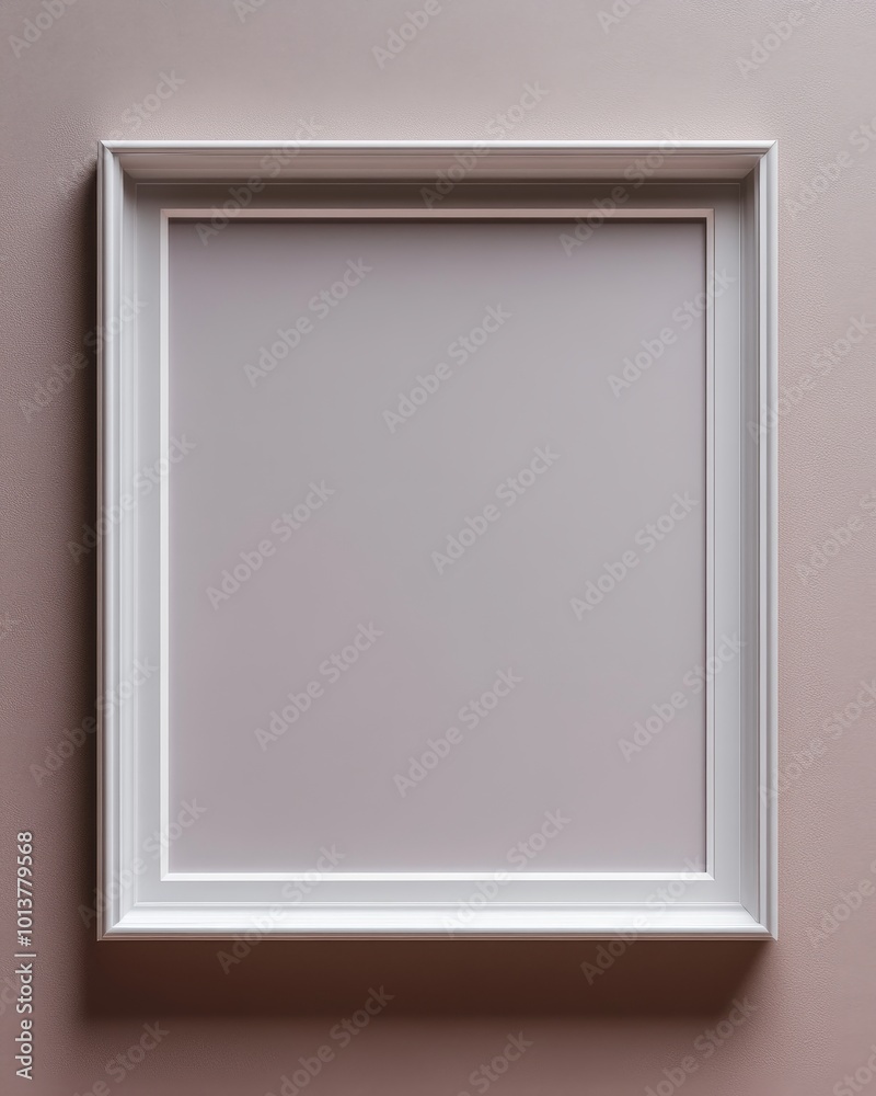 A pristine white empty frame elegantly mounted on a soft pastel pink wall showcases pure minimalistic beauty. A pristine white empty frame elegantly mounted on a soft pastel pink wall showcases pure minimalistic beauty.
