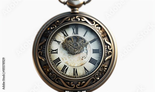 Classic pocket watch, white background, 4K hyperrealistic photo