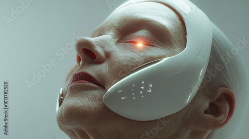 Obraz na płótnie A 3D render of a sleek medical device designed for hormonal balance in aging, shown on elderly skin, minimalist 3D icons and elements w salonie