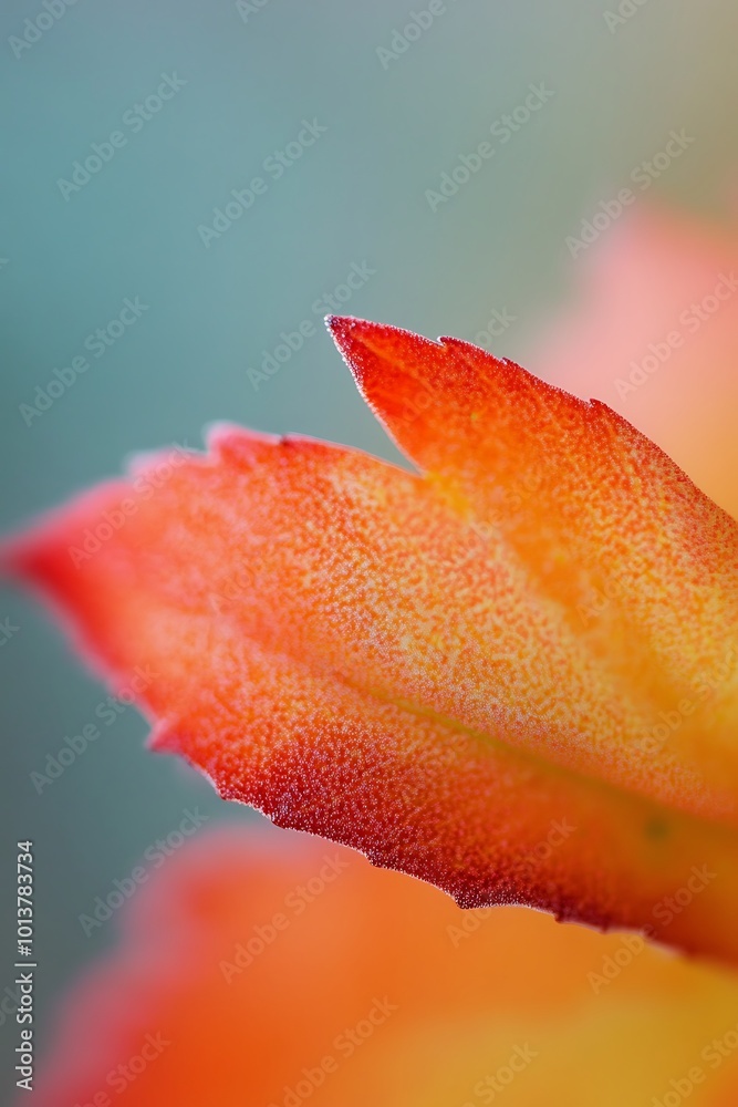 Close up macro photography of red succulent cactus leaf with dew drops Close up macro photography of red succulent cactus leaf with dew drops