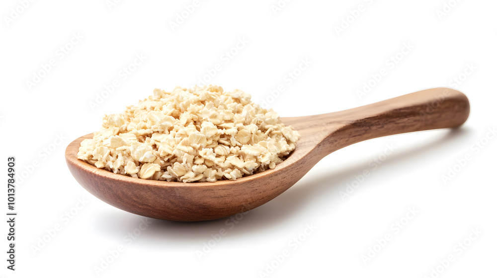 Uncooked oat bran in the wooden scoop design, isolated on a white background design Uncooked oat bran in the wooden scoop design, isolated on a white background design
