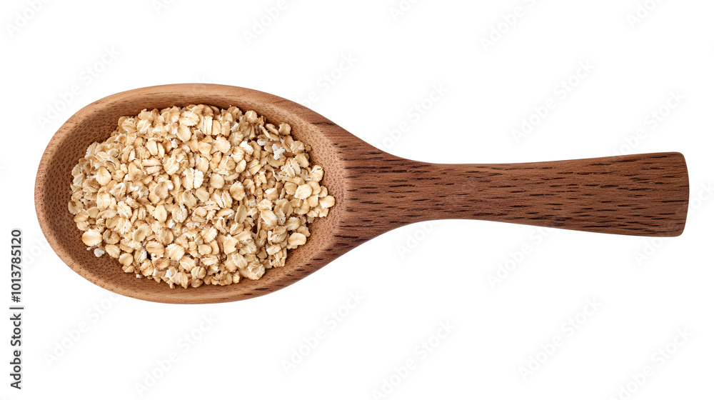 Uncooked oat bran in the wooden scoop design, isolated on a white background design Uncooked oat bran in the wooden scoop design, isolated on a white background design