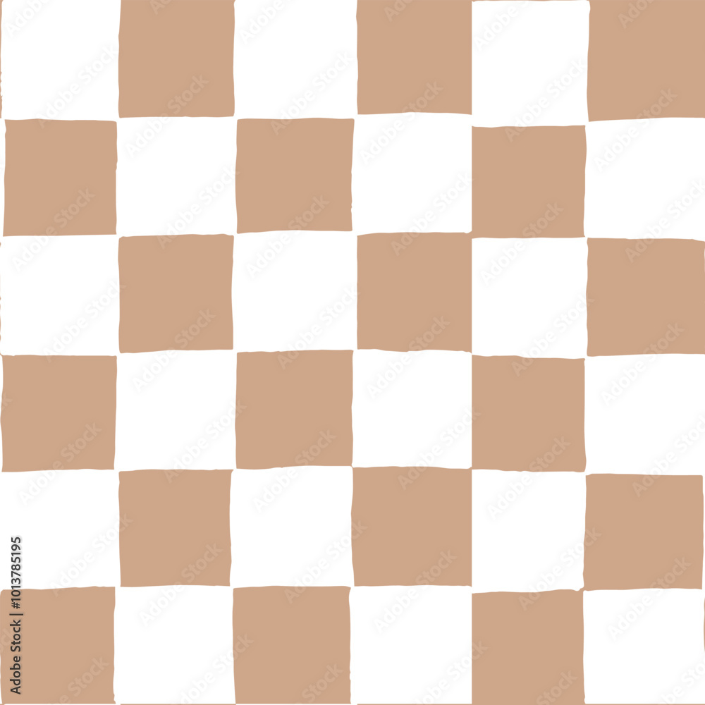 All over seamless repeat pattern with hand drawn warm natural tan and white checker. Versatile trendy background for gender neutral projects, nursery, packaging, textiles, cosmetics.