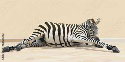 A graceful zebra's striped legs resting on the clinic floor, contrasting with the neutral beige color scheme.
