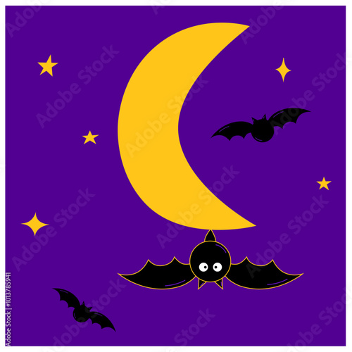 bats flying across the full moon on halloween night magic composition far greeting cards tipography
