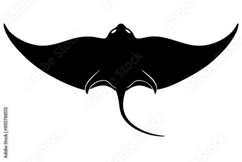 Stingray Flat with Wide Wings and a Trailing Tail Silhouette Vector Illustration photo