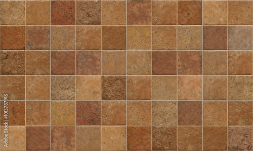 Floor tiles texture. Seamless pattern. Multicolor terracotta floor tiles. Usable for interior or exterior cladding. Suitable for architectural rendering or as background.