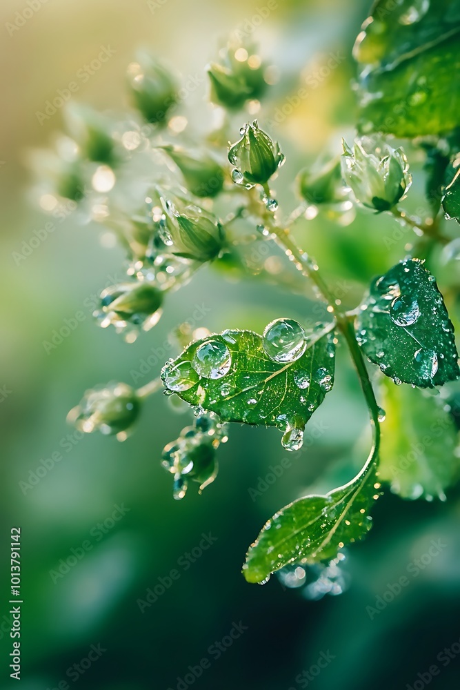 Close up of Dewdrops on Green Leaves, Macro Photography Close up of Dewdrops on Green Leaves, Macro Photography