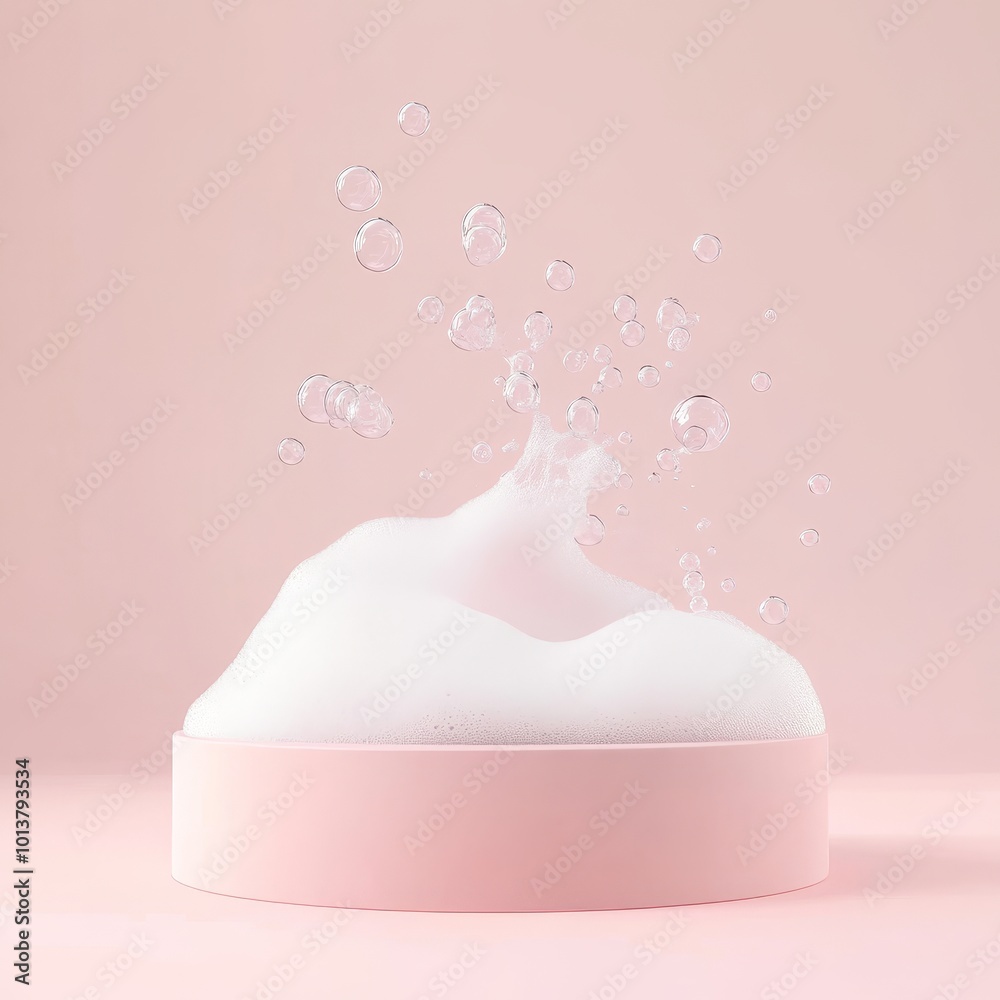 Soap foam with bubbles on a pink background. 3d rendering Soap foam with bubbles on a pink background. 3d rendering