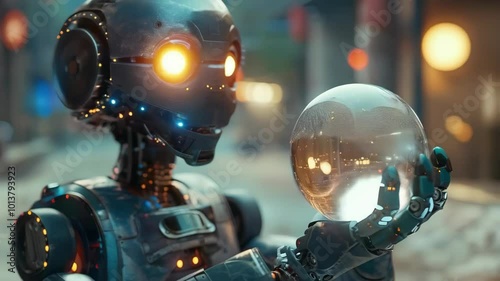 video of splendid fortune teller ai robot is gazing into the future using a mystical crystal ball