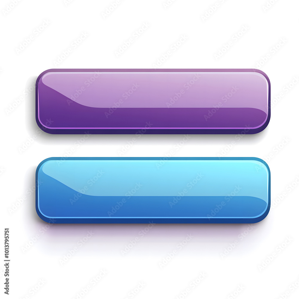 Vector flat style, simple clean lines illustration design of two long rectangular buttons in blue and purple colors on a white background design. Simple shapes design, no shadows design Vector flat style, simple clean lines illustration design of two long rectangular buttons in blue and purple colors on a white background design. Simple shapes design, no shadows design