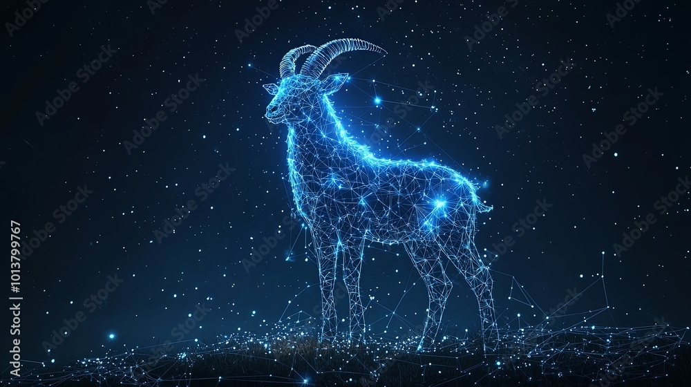 A radiant digital art scene featuring a goat composed of luminous nodes within a celestial starscape, symbolizing a harmonious blend of technology and nature. A radiant digital art scene featuring a goat composed of luminous nodes within a celestial starscape, symbolizing a harmonious blend of technology and nature.