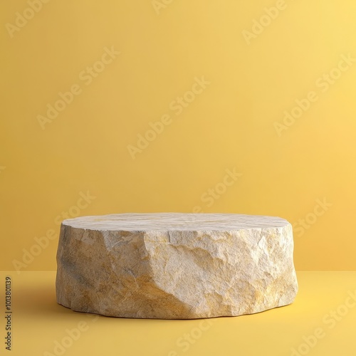 3d render of white marble podium on yellow background with copy space3d render of marble podium on yellow background. Abstract background for product display.Abstract background with marble podium on  photo