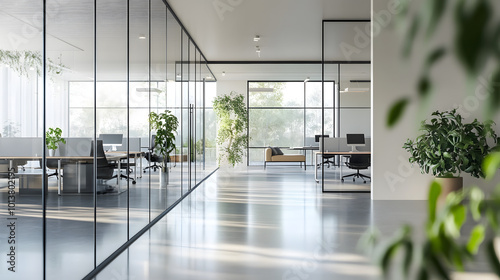 Illustration of business open green modern office daytime daylight. Working culture chill happy enjoy workplace work life balance plant green interior sustainable design contemporary sustainability