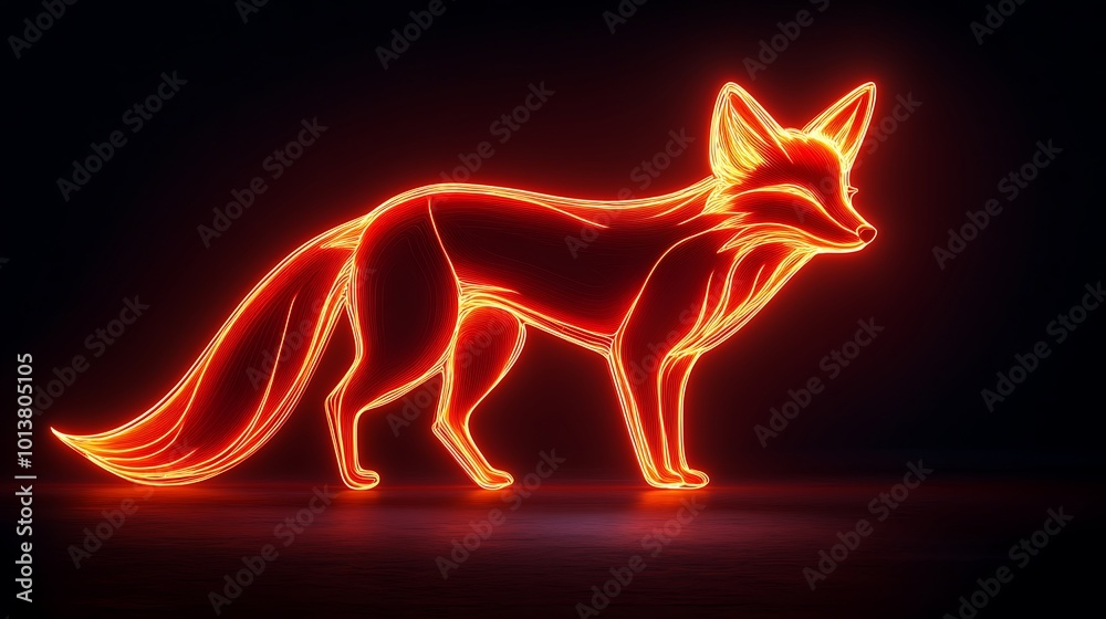 Fototapeta premium sleek glowing neon fox sign stands out casting a warm vibrant light