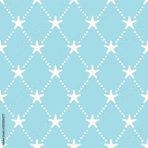 Pastel Blue Starfish Net Adorable Nautical Geometric Minimal Seamless Vector Repeat Pattern