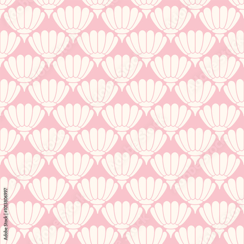 Adorable Pastel Pink Upturned Flower Minimal Monochrome Classic Seamless Vector Repeat Pattern