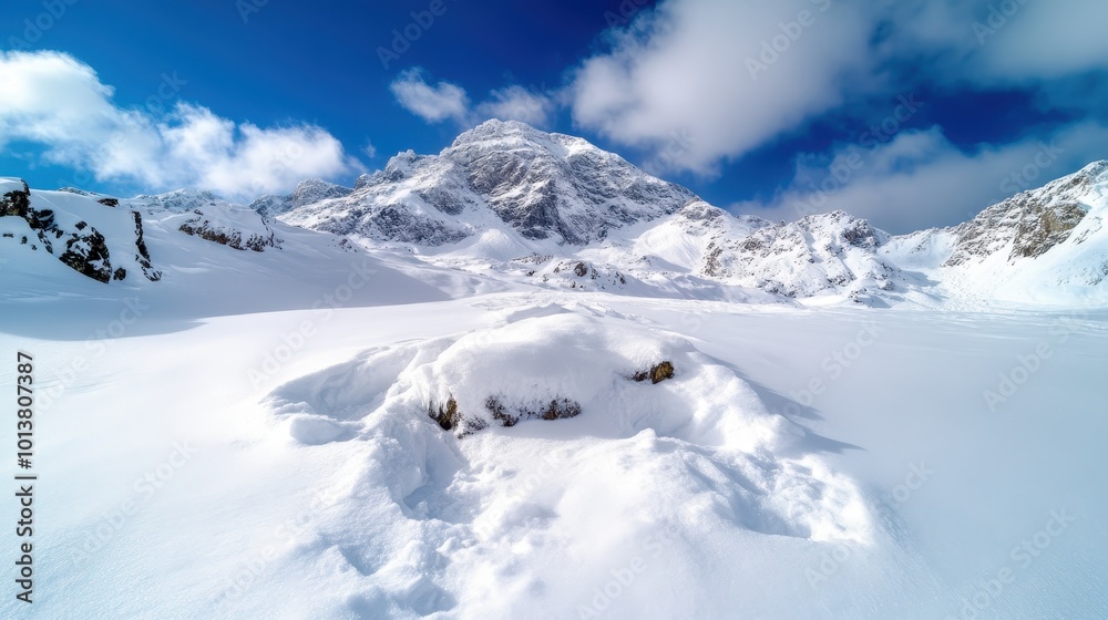 A vast and untouched snowy landscape is laid out beneath a vibrant blue sky, encapsulating the serene and pristine beauty of untouched winter wilderness. A vast and untouched snowy landscape is laid out beneath a vibrant blue sky, encapsulating the serene and pristine beauty of untouched winter wilderness.