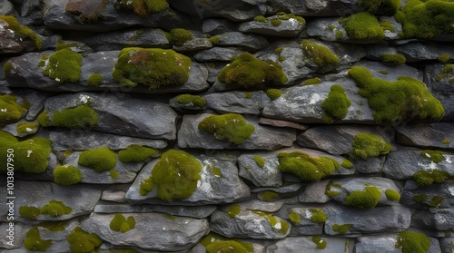 background surface wall rock with full of moss texture 