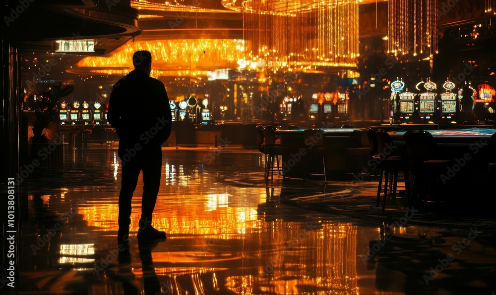 Silhouette of a man in a casino. Silhouette of a man in a casino.