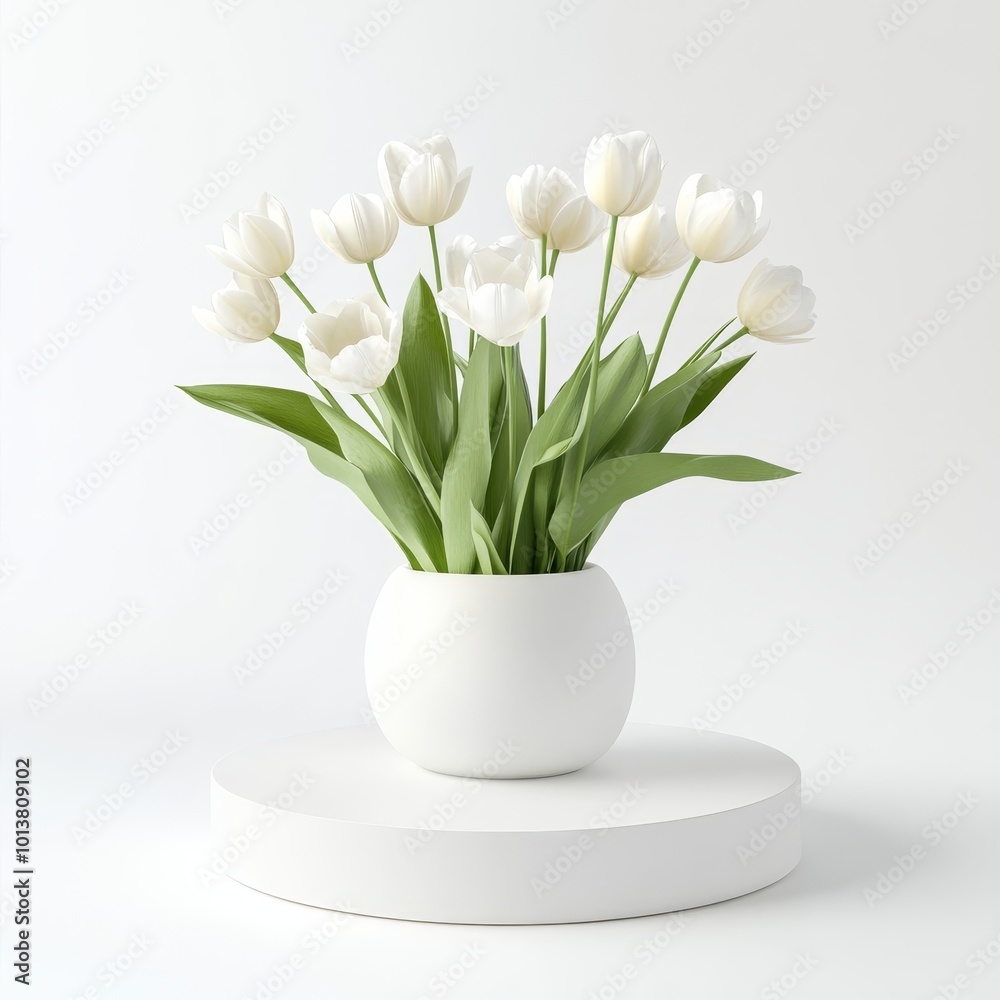White tulips in vase on white background. Vector illustration. White tulips in vase on white background. Vector illustration.