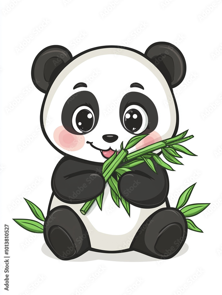 A cute panda is holding bamboo, in a simple style illustration with a flat design. A cute panda is holding bamboo, in a simple style illustration with a flat design.