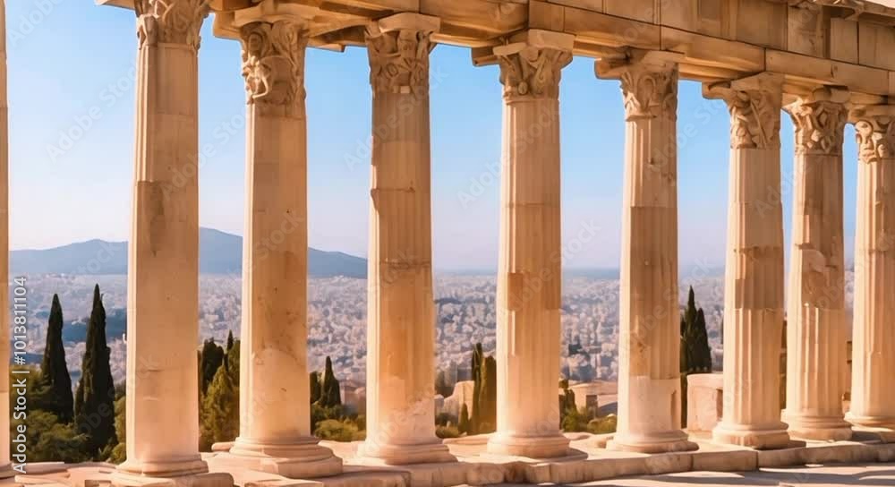 Discover the rich history, from the Acropolis to ancient ruins, with golden sunlight bathing marble columns, bustling ancient marketplaces, and olive trees swaying gently. Discover the rich history, from the Acropolis to ancient ruins, with golden sunlight bathing marble columns, bustling ancient marketplaces, and olive trees swaying gently.