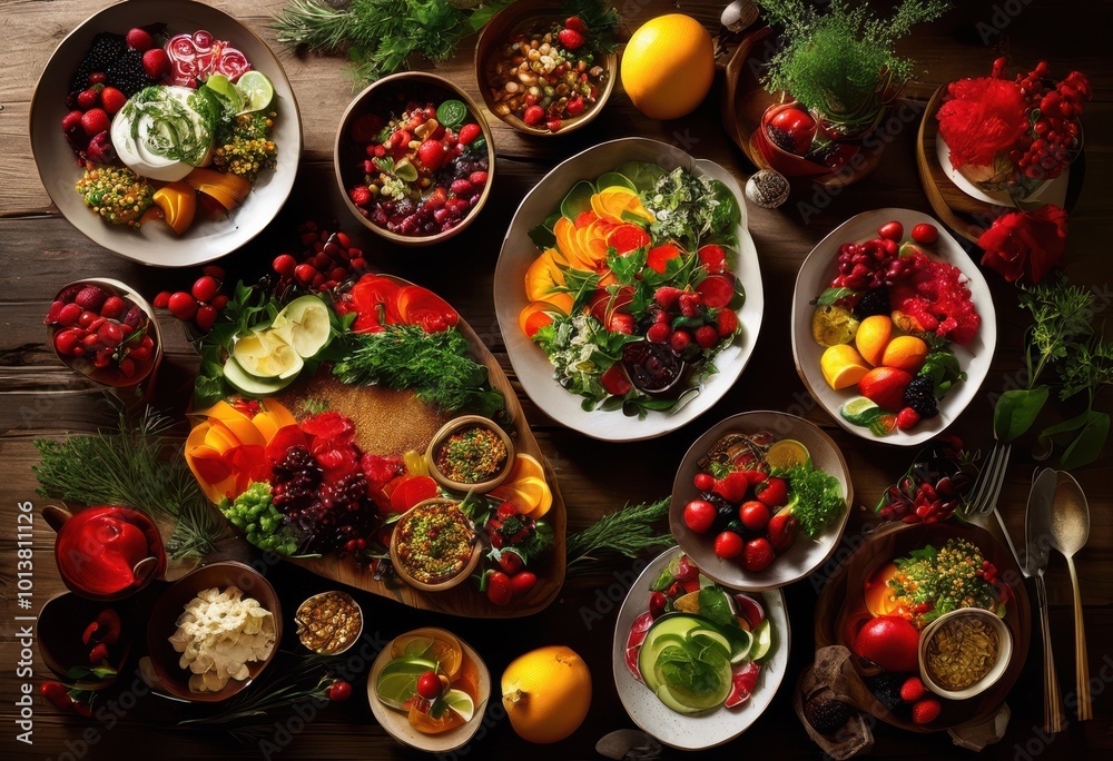 colorful artistic food arrangements displayed unique textured tabletop eye catching culinary presentation, appetizer, banquet, berry, decoration, dining colorful artistic food arrangements displayed unique textured tabletop eye catching culinary presentation, appetizer, banquet, berry, decoration, dining