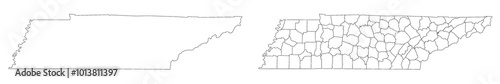 Tennessee administrative map, Tennessee outline and counties state map set - illustration version