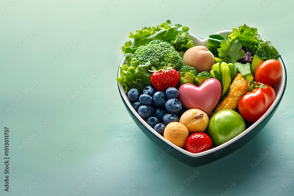 Diet food for health with heart bowl. Baner, place for text. Diet food for health with heart bowl. Baner, place for text.