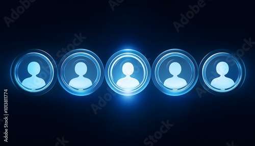 3D digital hologram icon of a user profile in a futuristic tech interface.Neon line User icon.User member icon set. profile face avatar symbol. photo