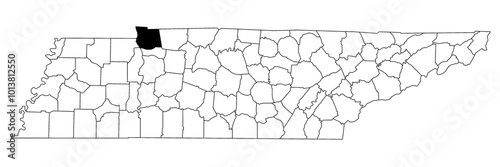 Map of Stewart County in Tennessee state on white background. single County map highlighted by black colour on Tennessee map. UNITED STATES, US.