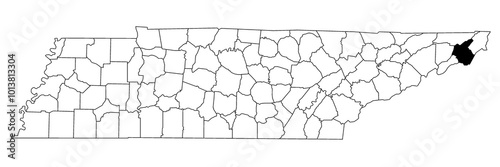 Fotografija Map of Carter County in Tennessee state on white background