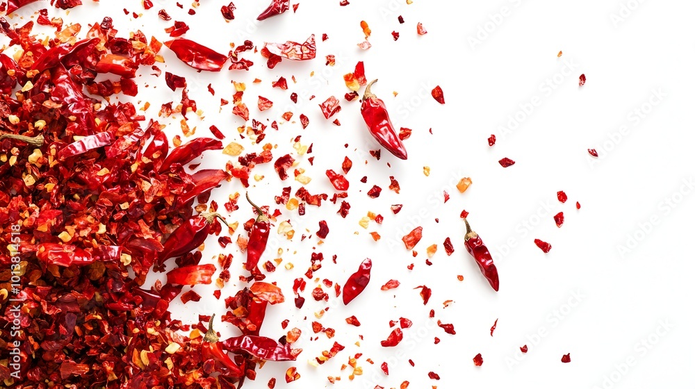 Fototapeta premium Vibrant Chili Pepper Mounds with Scattered Dry 
