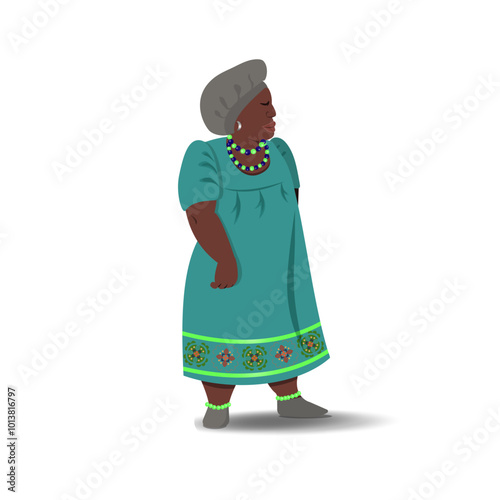 vector illustration of Tanzanian woman dressed in a green dress