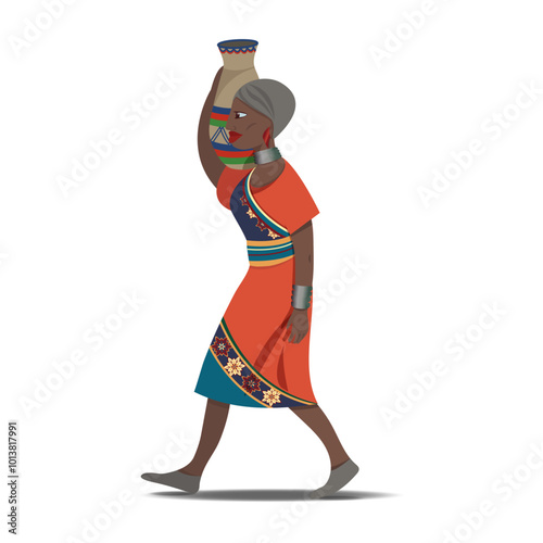 tanzanian woman in red with jug