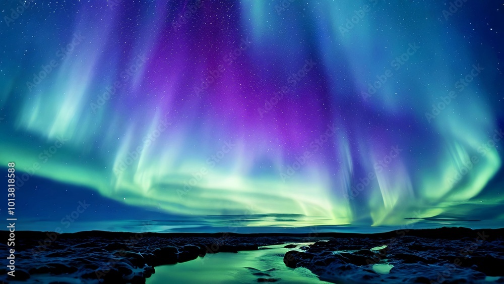 Naklejka premium Northern lights or Aurora borealis in the sky