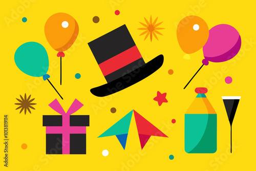 Cute party props accessories on colorful yellow background vector illustration 